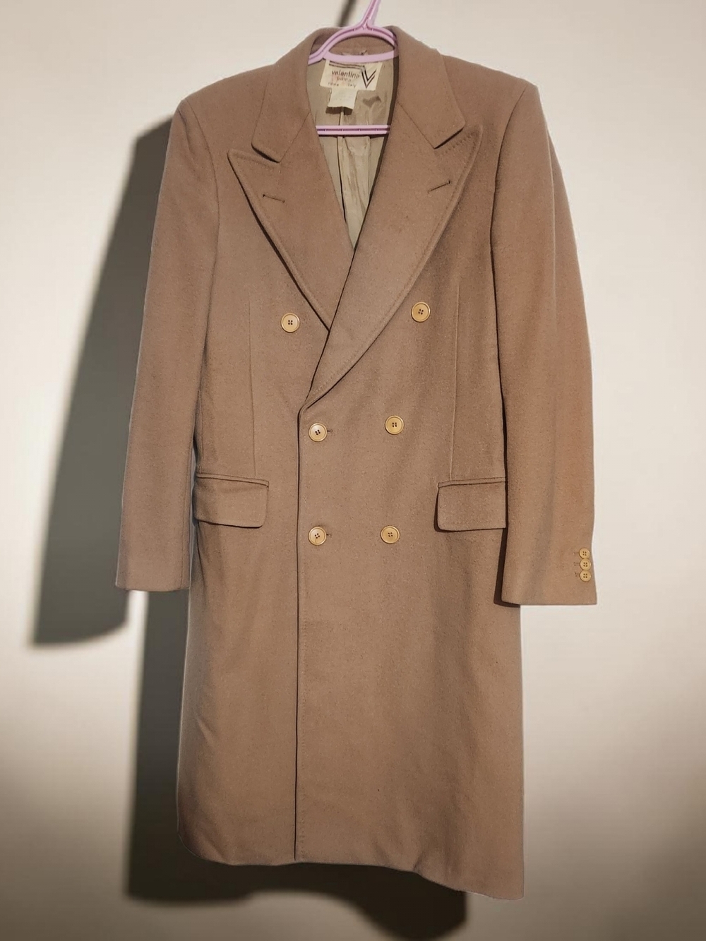 Luxury Vintage Valentino Uomo Camel Coat 100% Wool Double Breasted Italy M/L - Picture 2 of 8